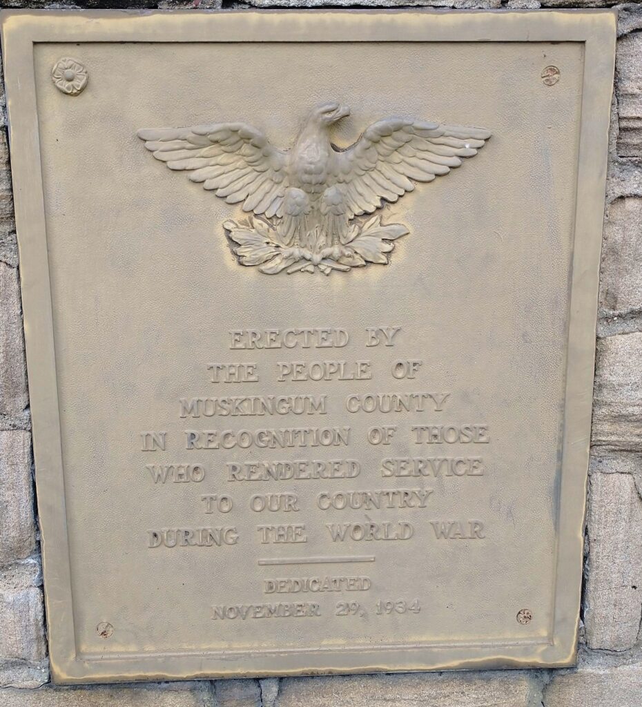 MUSKINGUM COUNTY WORLD WAR MEMORIAL PLAQUE