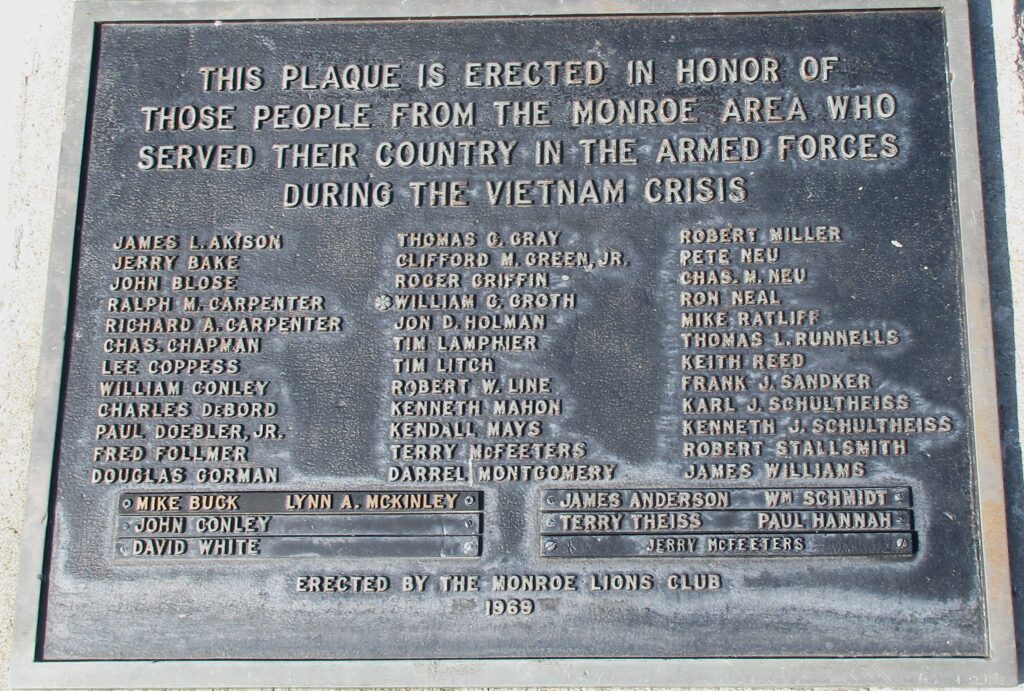 MONROE AREA VIETNAM CRISIS WAR MEMORIAL PLAQUE