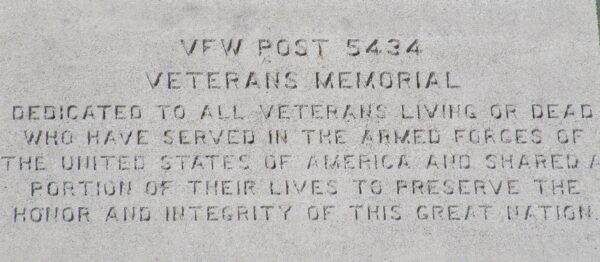 VFW POST 5434 VETERANS MEMORIAL DEDICATED STONE