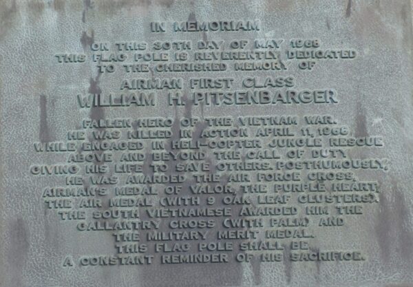 WILLIAM H. PITSENBARGER WAR MEMORIAL FLAGPOLE PLAQUE