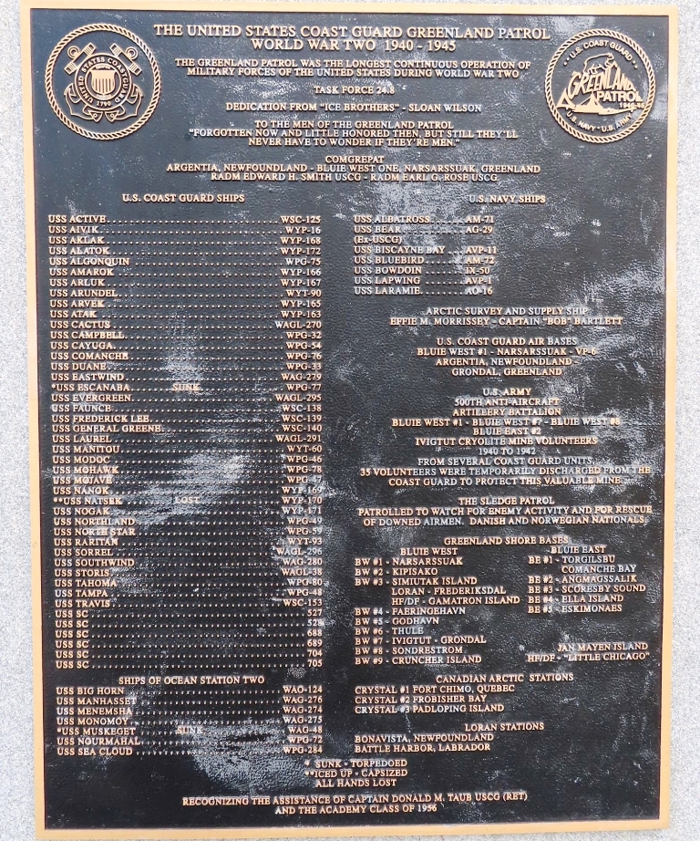 THE UNITED STATES COAST GUARD GREENLAND PATROL MEMORIAL PLAQUE