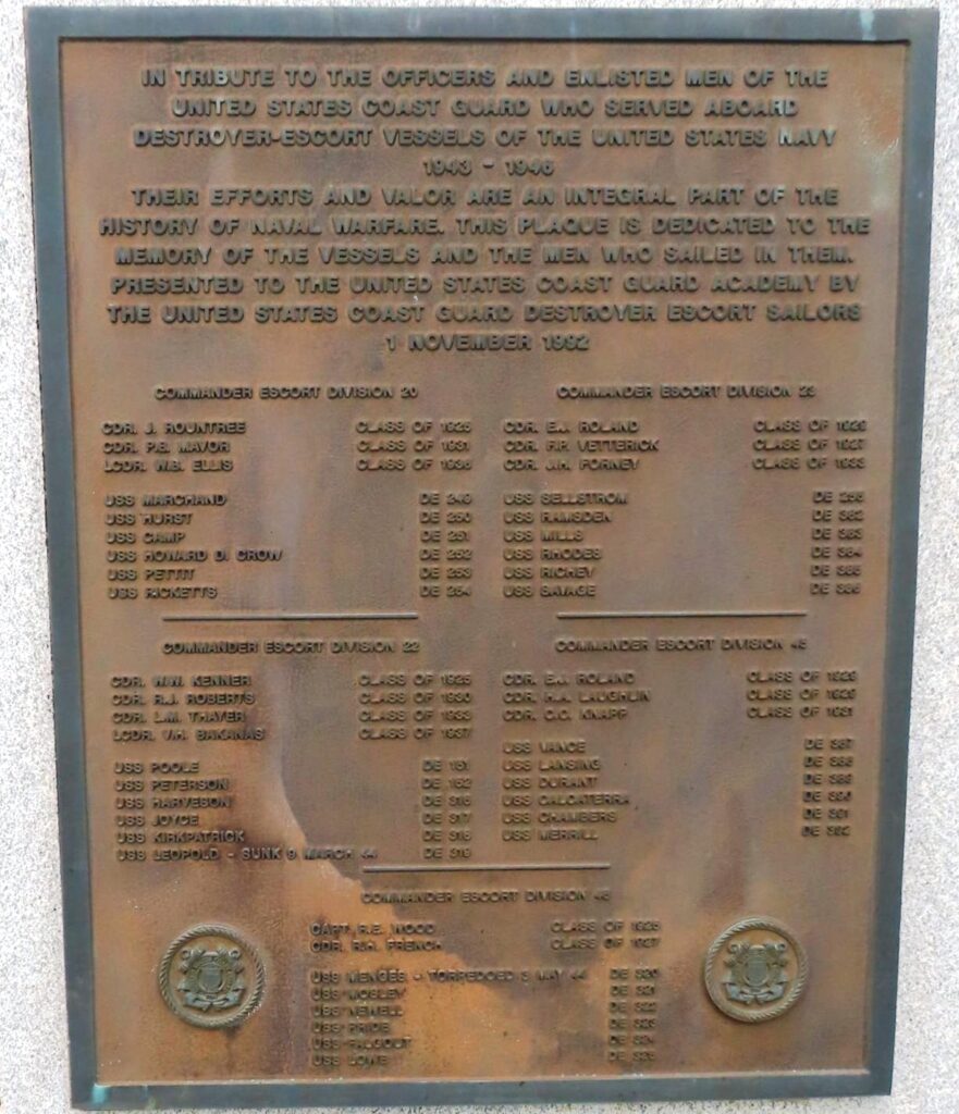TRIBUTE TO THE OFFICERS AND MEN OF DESTROYER-ESCORT VESSELS MEMORIAL PLAQUE