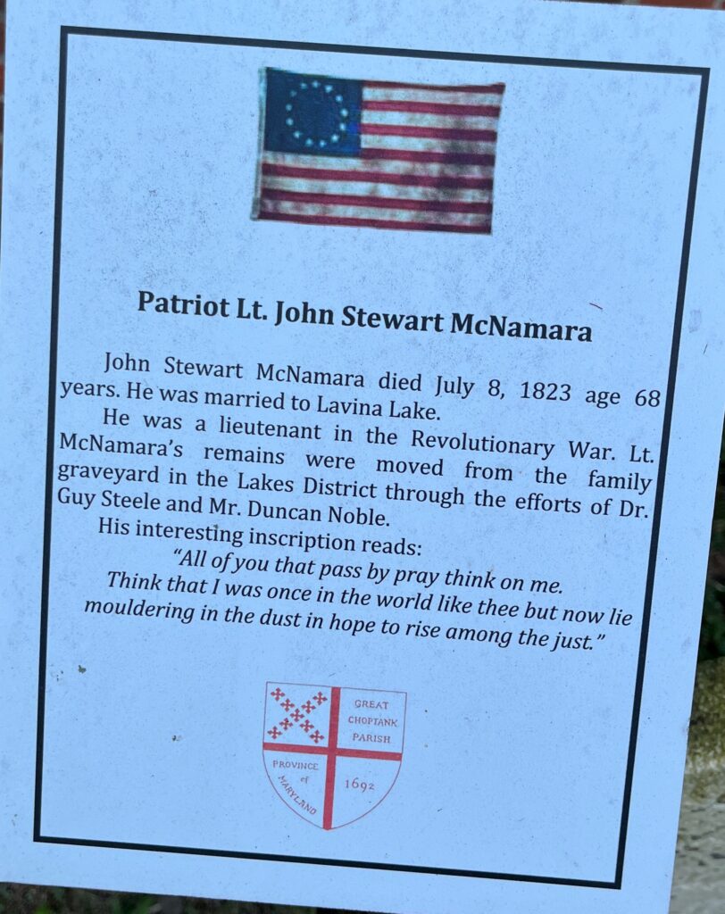 PATRIOT LT. JOHN STEWART MCNAMARA MEMORIAL PLAQUE