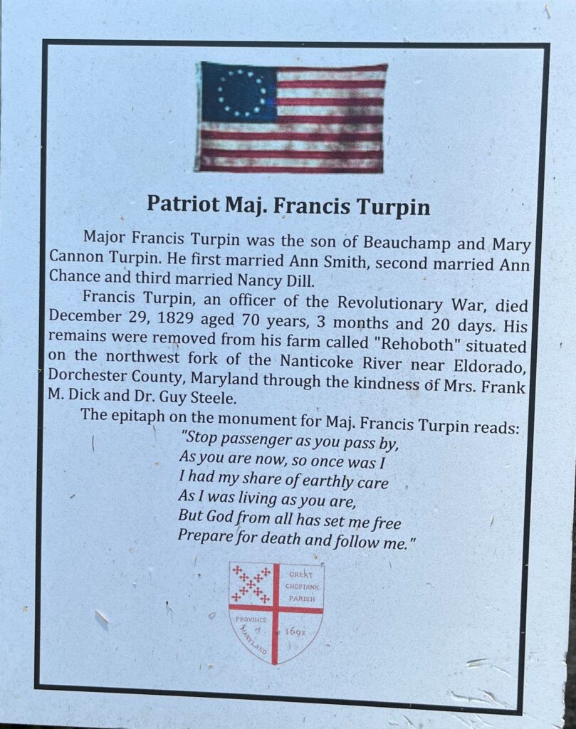 PATRIOT MAJ. FRANCIS TURPIN MEMORIAL PLAQUE
