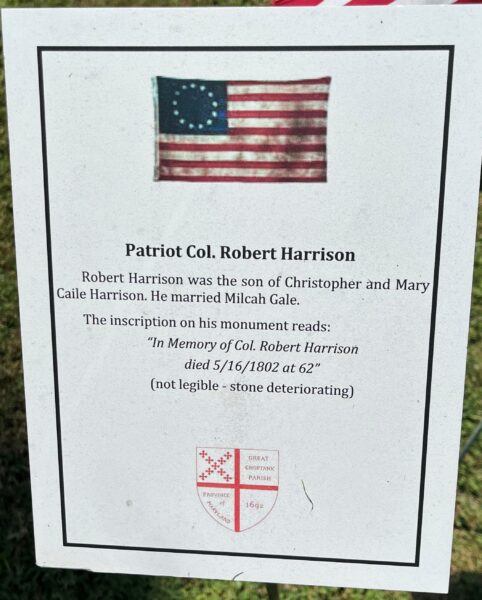 PATRIOT COL. ROBERT HARRISON MEMORIAL PLAQUE