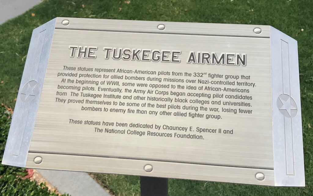 THE TUSKEGEE AIRMEN WAR MEMORIAL STATUES PLAQUE