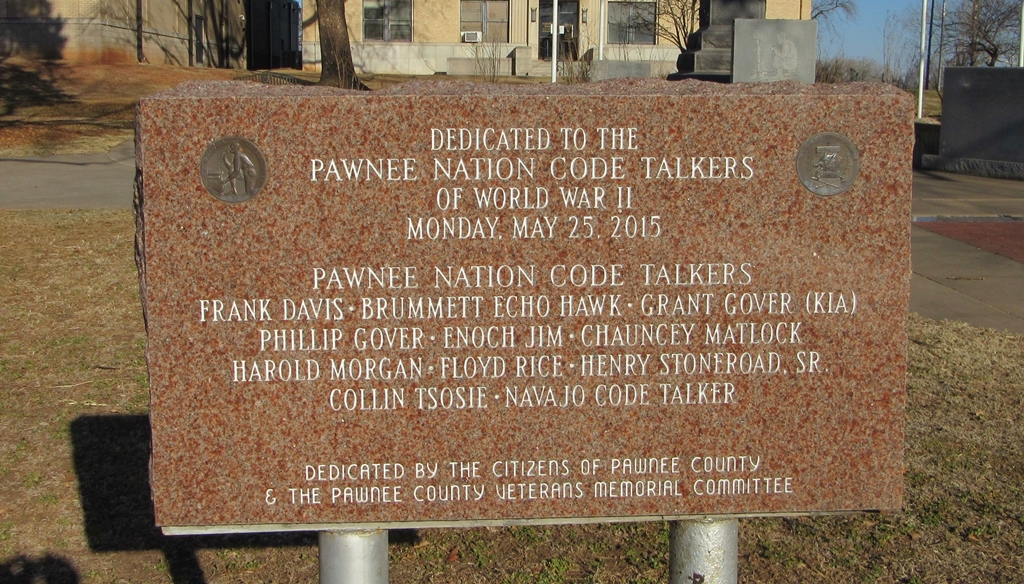 PAWNEE NATION CODE TALKERS OF WORLD WAR II MEMORIAL FRONT