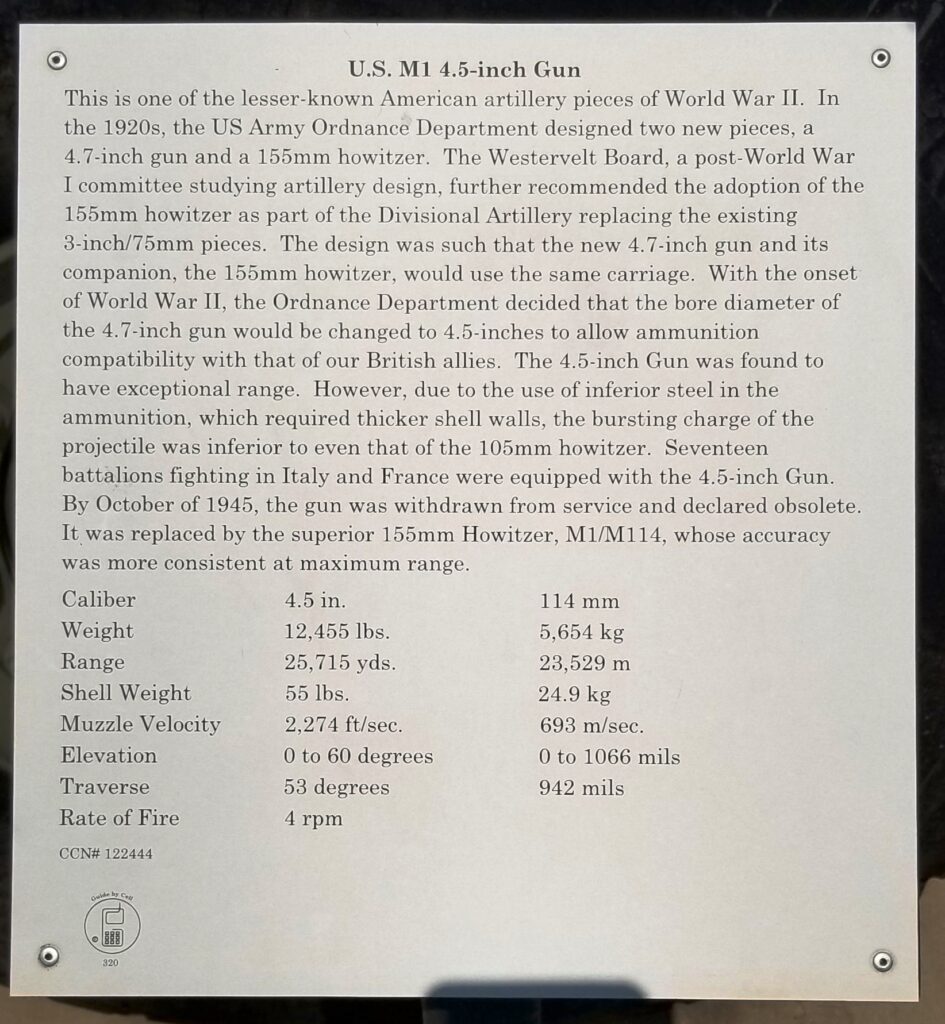 U.S. M1 4.5-INCH GUN MEMORIAL PLAQUE