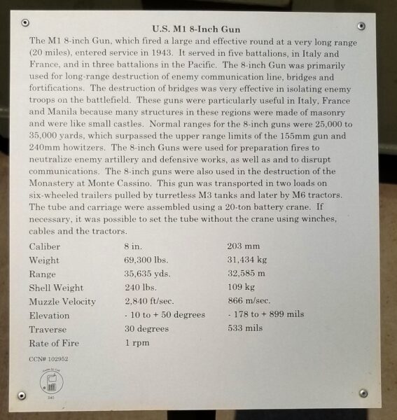 U.S. M1 8-INCH GUN MEMORIAL PLAQUE