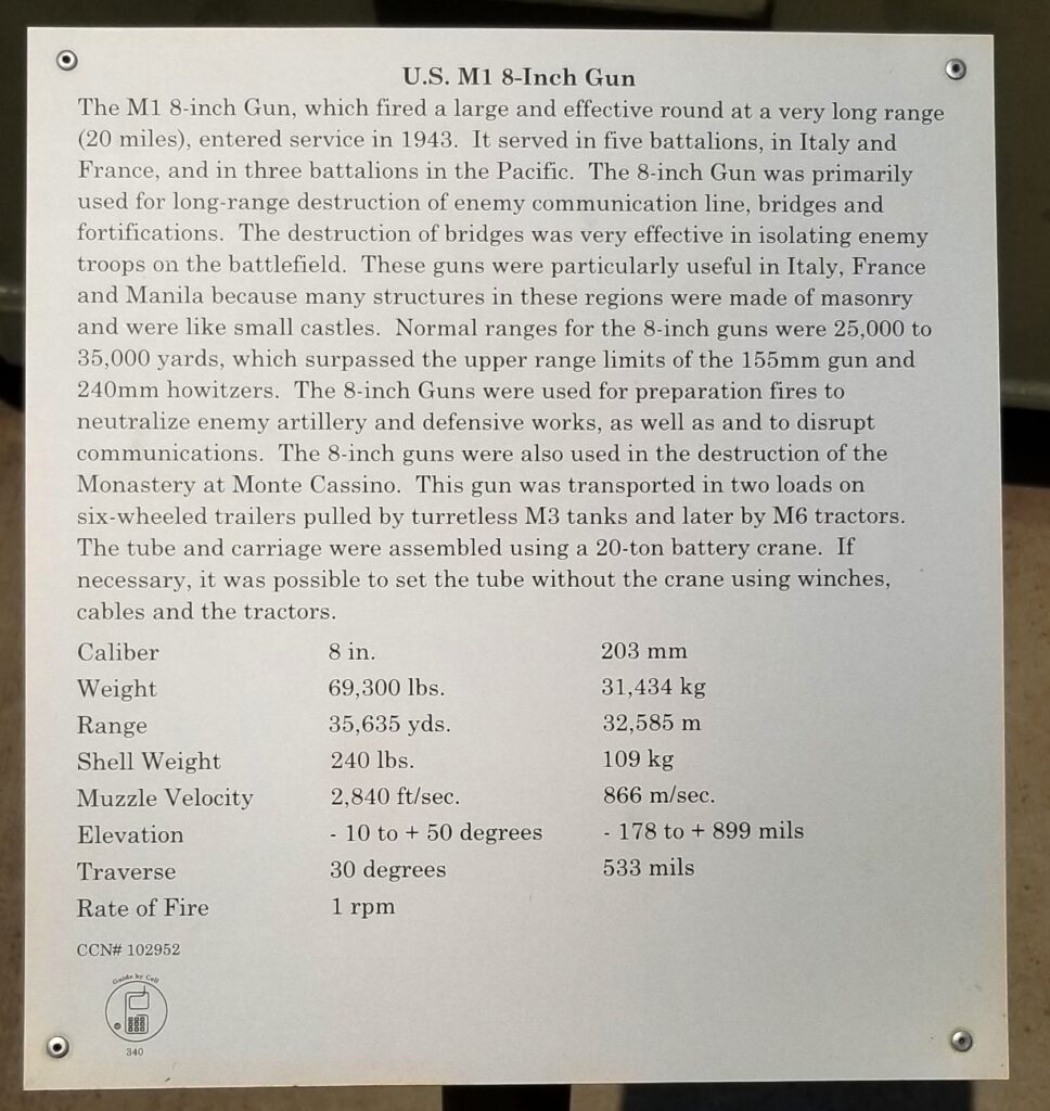 U.S. M1 8-INCH GUN MEMORIAL PLAQUE