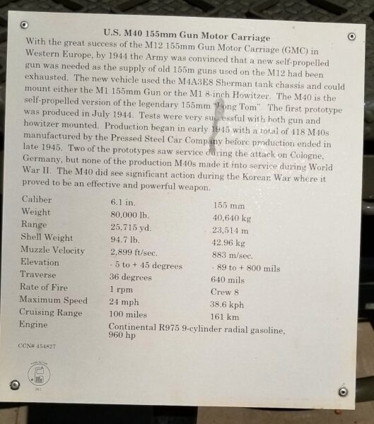 U.S. M40 155MM GUN MOTOR CARRIAGE MEMORIAL PLAQUE