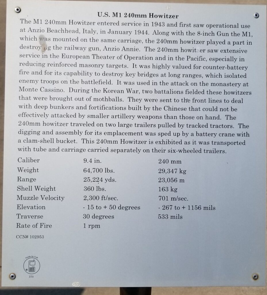 U.S. M1 240MM HOWITZER MEMORIAL PLAQUE