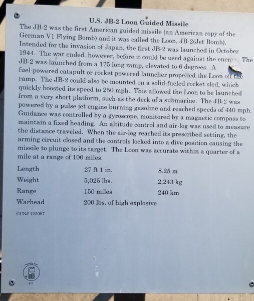 U.S. JB-2 LOON GUIDED MISSILE MEMORIAL PLAQUE