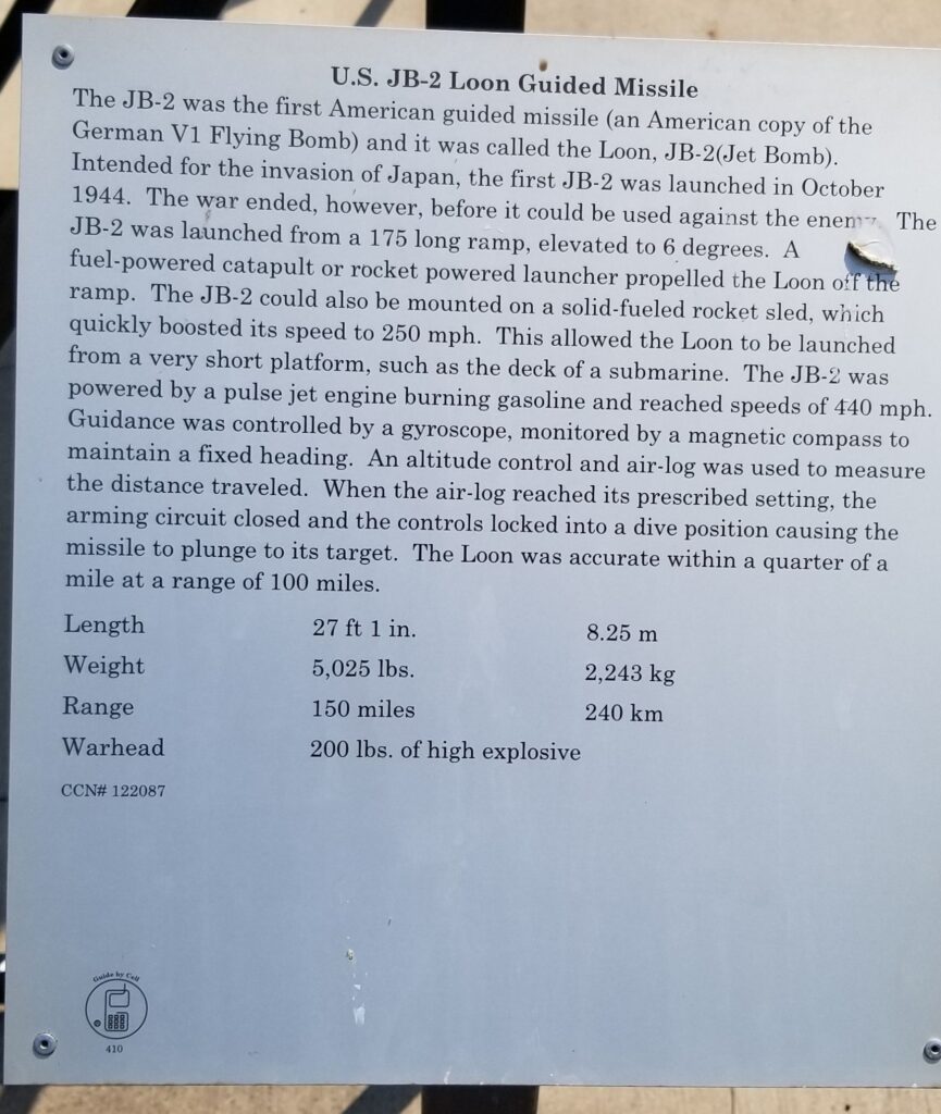 U.S. JB-2 LOON GUIDED MISSILE MEMORIAL PLAQUE