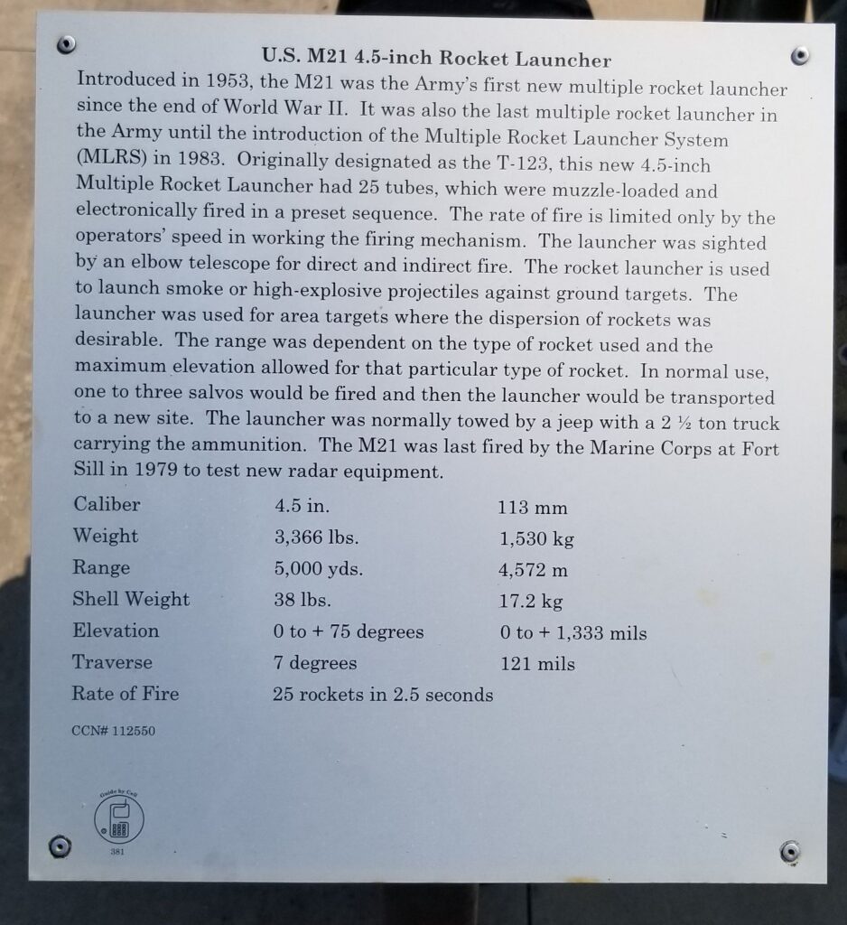 U.S. M21 4.5 INCH ROCKET LAUNCHER MEMORIAL PLAQUE