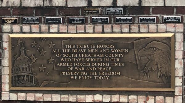 SOUTH CHEATHAM COUNTY VETERANS MEMORIAL PLAQUE