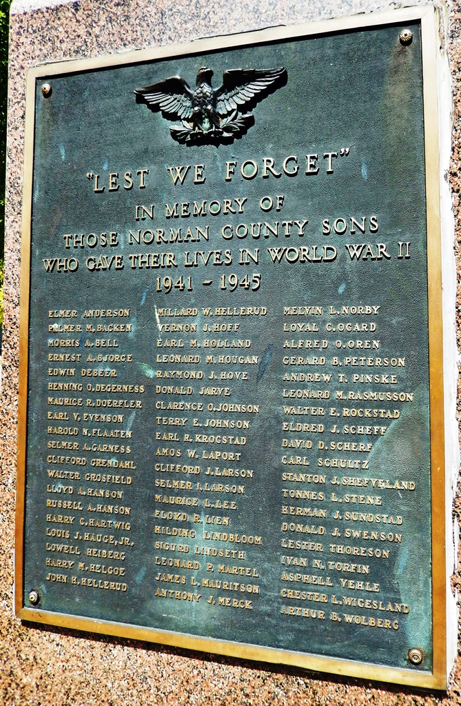 “LEST WE FORGET” NORMAN COUNTY WAR VETERANS MEMORIAL PLAQUE B