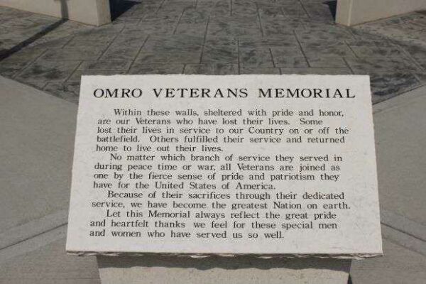OMRO VETERANS MEMORIAL PLAQUE I