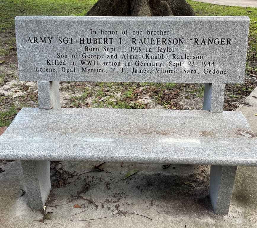 ARMY SGT. HUBERT L. RAULERSON “RANGER” WAR MEMORIAL BENCH