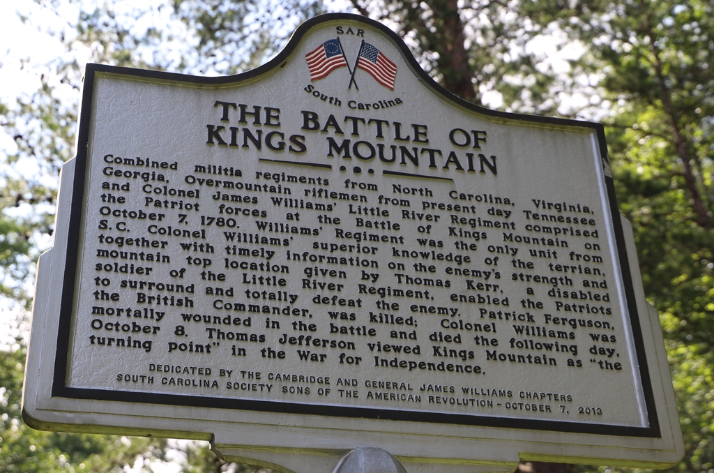 THE BATTLE OF KINGS MOUNTAIN REVOLUTIONARY WAR MEMORIAL MARKER
