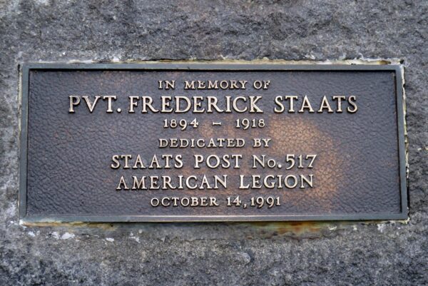 PVT. FREDERICK STAATS WAR MEMORIAL PLAQUE
