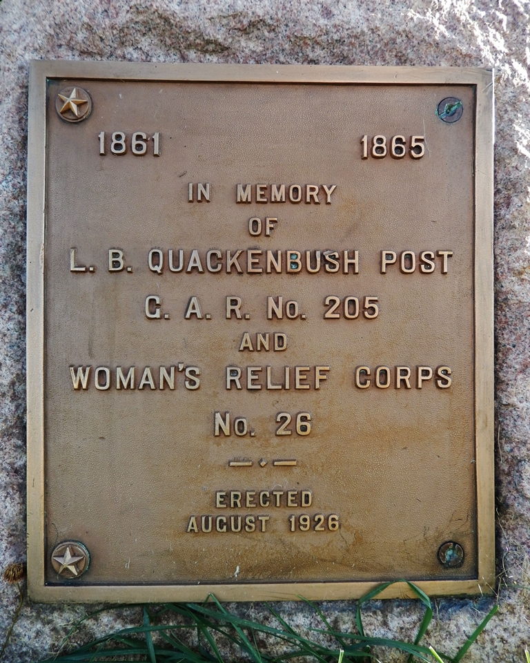 L.B. QUACKENBUSH POST G.A.R. NO 205 MEMORIAL PLAQUE