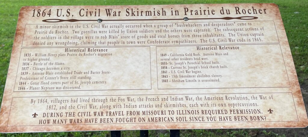 1864 U.S. CIVIL WAR SKIRMISH IN PRAIRIE DU ROCHER MEMORIAL PANEL
