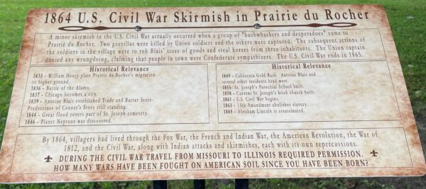 1864 U.S. CIVIL WAR SKIRMISH IN PRAIRIE DU ROCHER MEMORIAL PANEL