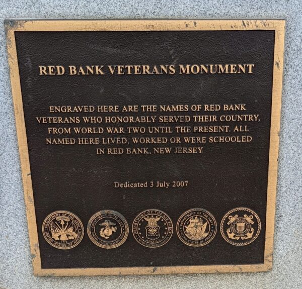 RED BANK VETERANS MONUMENT PLAQUE
