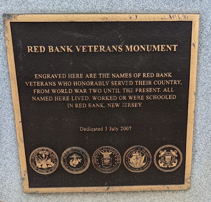 RED BANK VETERANS MONUMENT PLAQUE