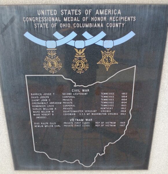 COLUMBIA COUNTY MEDAL OF HONOR RECIPIENTS WAR MEMORIAL PLAQUE