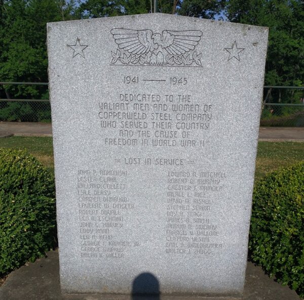 COPPERWELD STEEL COMPANY WORLD WAR II MEMORIAL