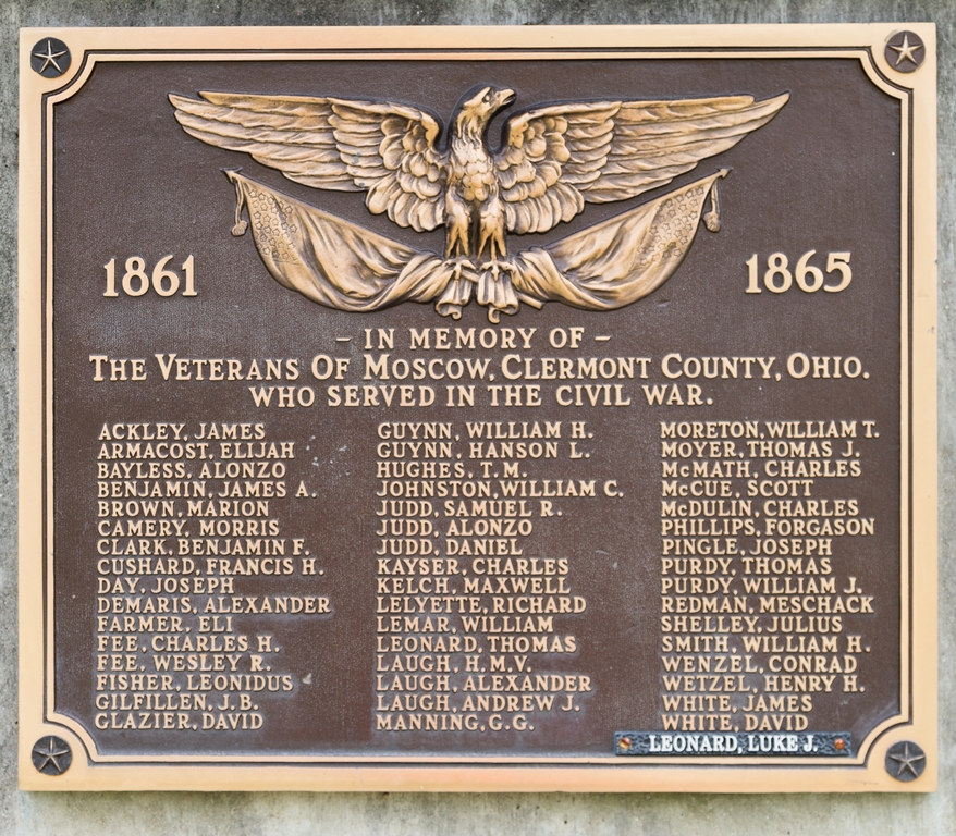 MOSCOW, OHIO WAR MEMORIAL PLAQUE A