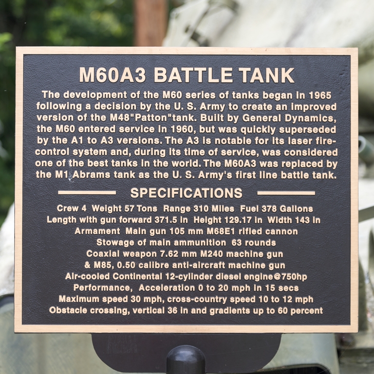 MOSCOW, OH M60A3 BATTLE TANK MEMORIAL PLAQUE