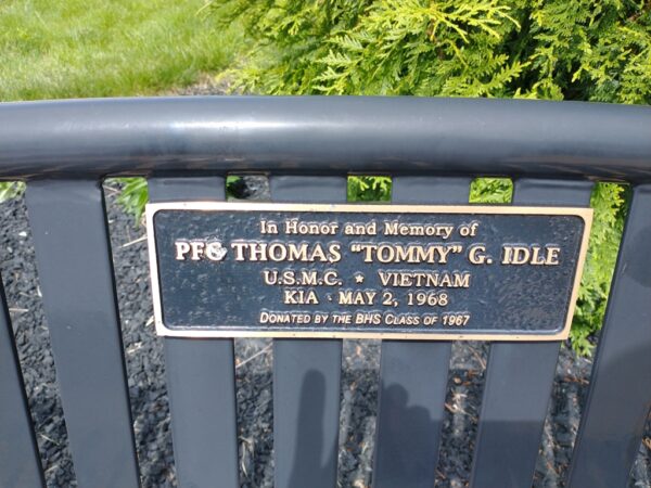 PFC THOMAS “TOMMY” G. IDLE WAR MEMORIAL BENCH PLAQUE