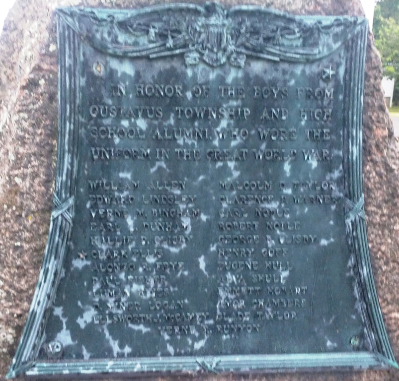 GUSTAVUS TOWNSHIP AND HIGH SCHOOL ALUMNI GREAT WORLD WAR MEMORIAL PLAQUE