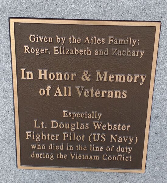 LT. DOUGLAS WEBSTER WAR MEMORIAL PLAQUE