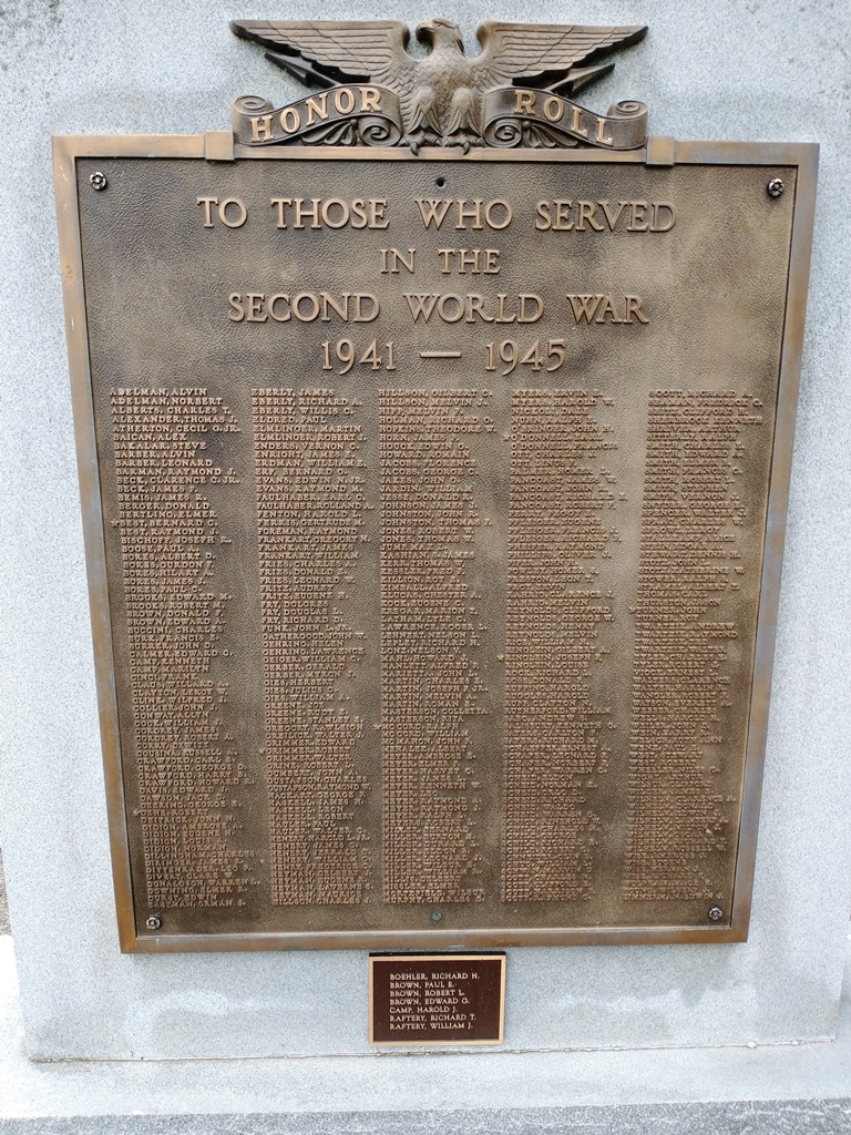 MONROEVILLE SECOND WORLD WAR HONOR ROLL MEMORIAL PLAQUE
