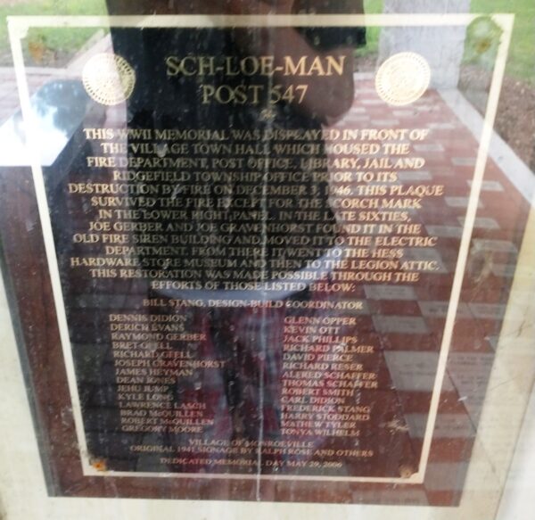 SCH-LOE-MAN POST 547 MEMORIAL PLAQUE