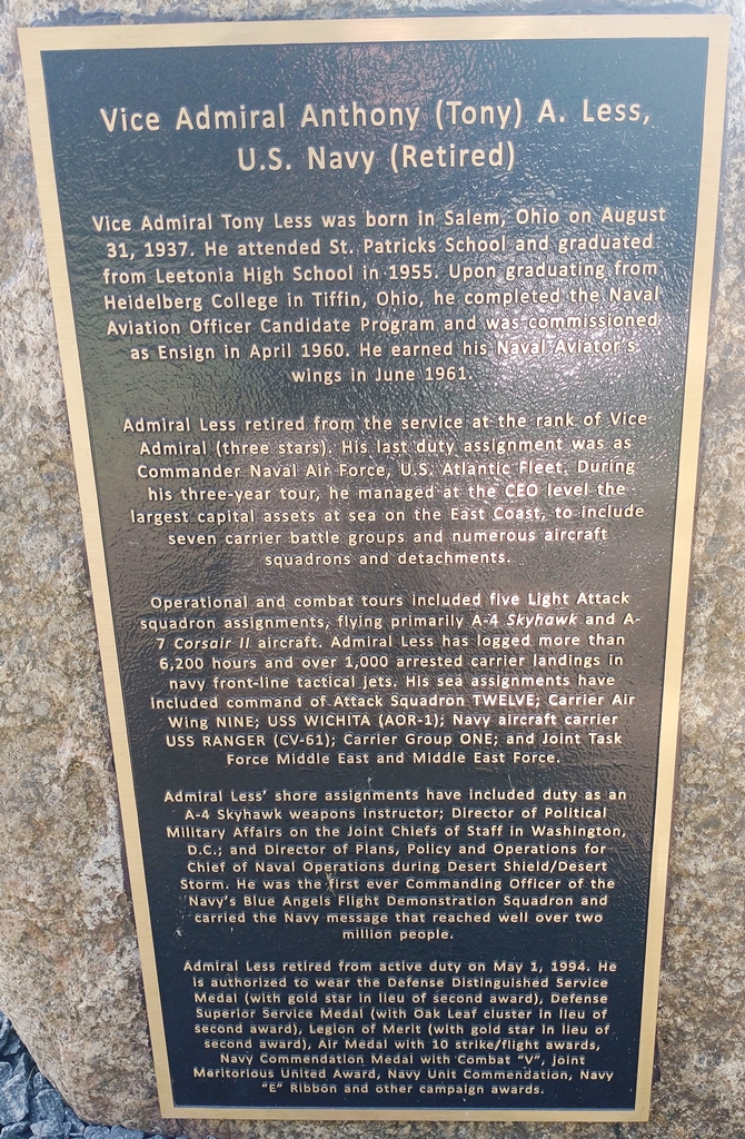 VICE ADMIRAL ANTHONY (TONY) A. LESS, U.S. NAVY MEMORIAL PLAQUE