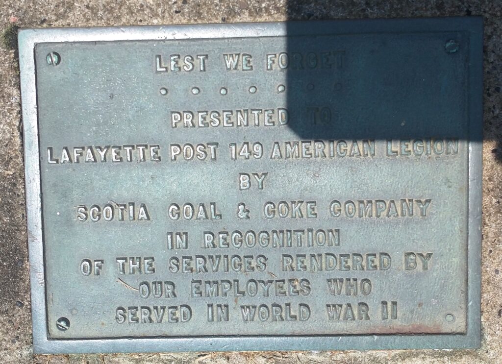 SCOTIA COAL & COLE COMPANY EMPLOYEES WHO SERCVED IN WORLD WAR II MEMORIAL PLAQUE