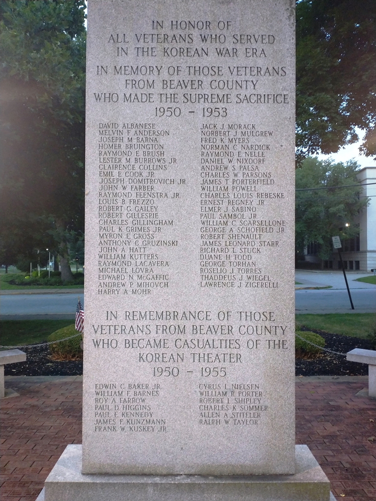 BEAVER COUNTY KOREAN WAR MEMORIAL BACK