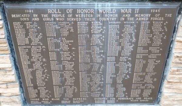 WEBSTER, PA. HONOR ROLL WAR MEMORIAL PLAQUE B