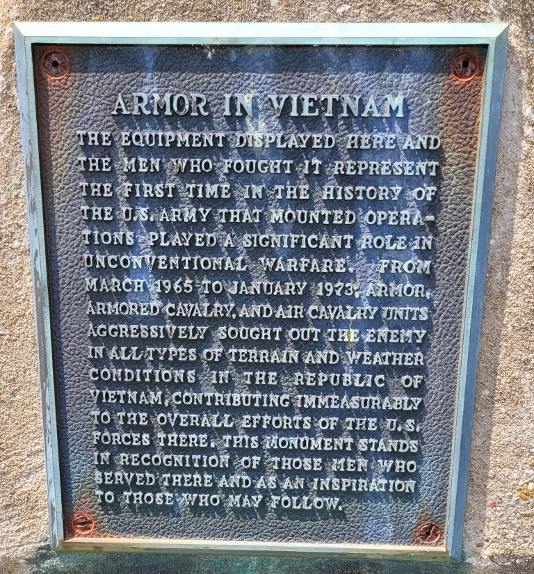 ARMOR IN VIETNAM WAR MEMORIAL PLAQUE A
