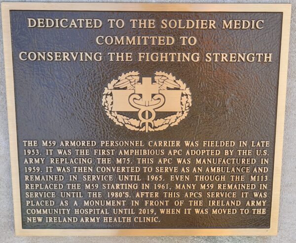DEDICATED TO THE SOLDIER MEDIC WAR MEMORIAL PLAQUE