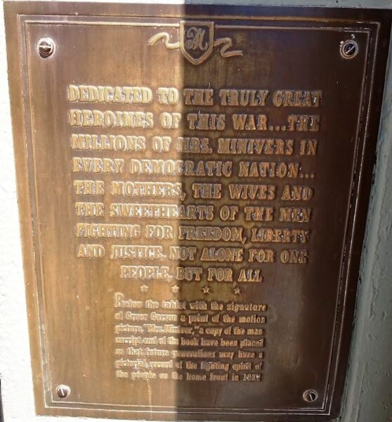 MRS. MINIVERS WAR MEMORIAL PLAQUE
