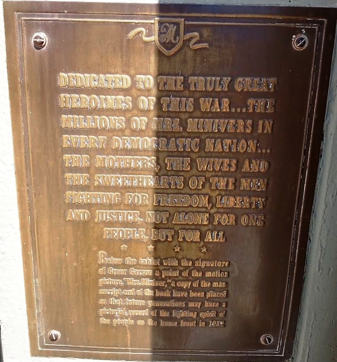 MRS. MINIVERS WAR MEMORIAL PLAQUE