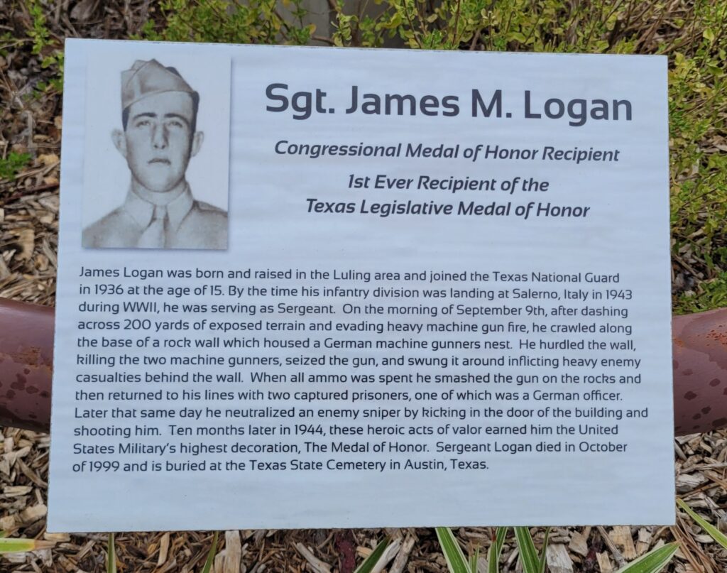 SGT. JAMES M. LOGAN MEDAL OF HONOR WAR MEMORIAL PLAQUE