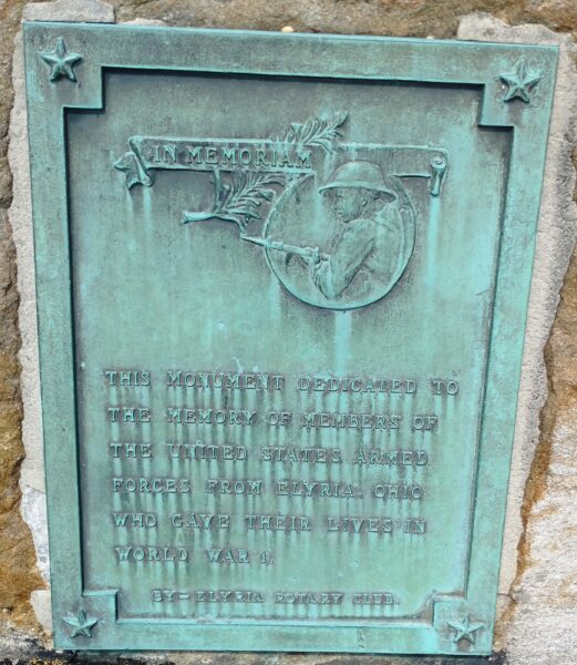 ELYRIA WORLD WAR I MEMORIAL PLAQUE