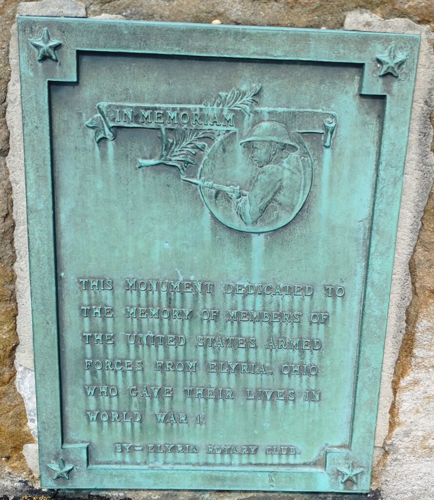ELYRIA WORLD WAR I MEMORIAL PLAQUE
